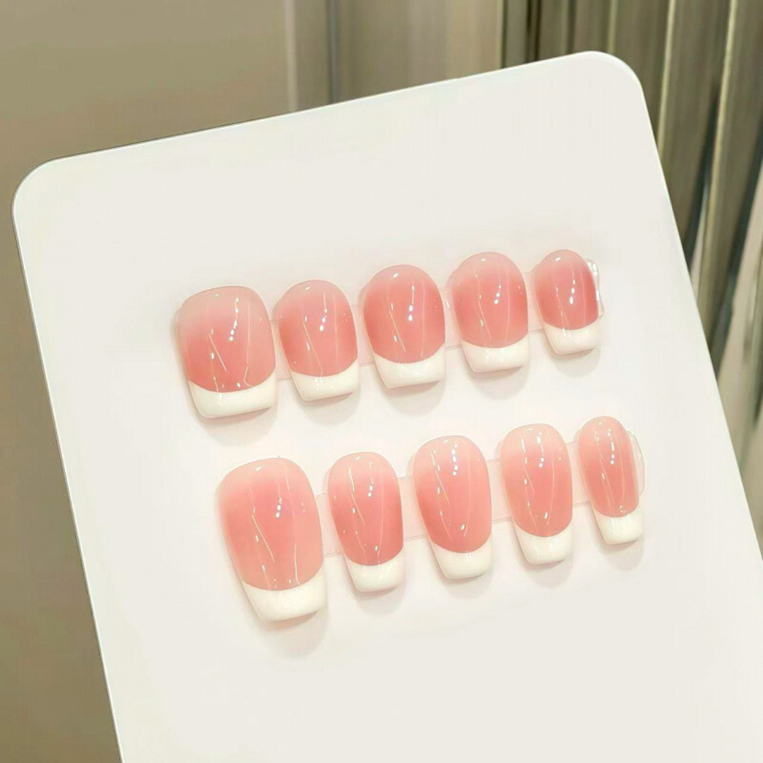 Nude French Tip, Handmade Press On Nails, Salon Acrylic Gel quality, 10pcs, False Nails