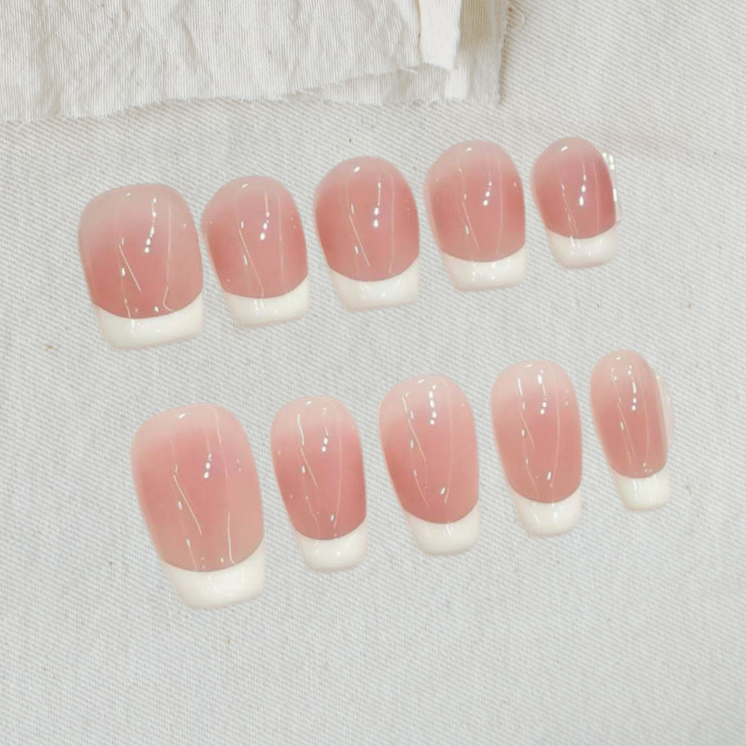 Nude French Tip, Handmade Press On Nails, Salon Acrylic Gel quality, 10pcs, False Nails
