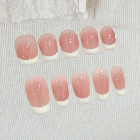 Nude French Tip, Handmade Press On Nails, Salon Acrylic Gel quality, 10pcs, False Nails