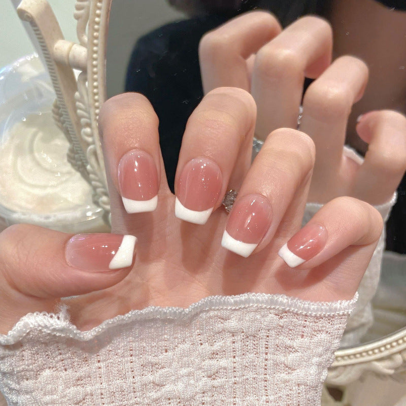 Nude French Tip, Handmade Press On Nails, Salon Acrylic Gel quality, 10pcs, False Nails